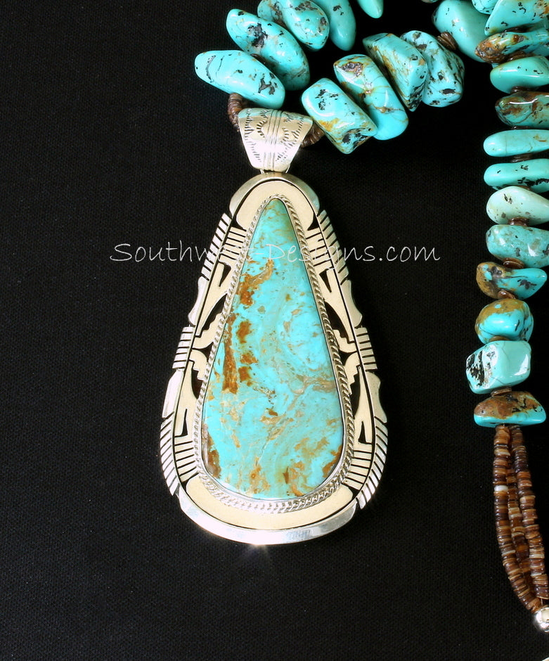 Elouise Kee Kingman Turquoise and Sterling Silver Pendant with Kingman Turquoise Large Nuggets
