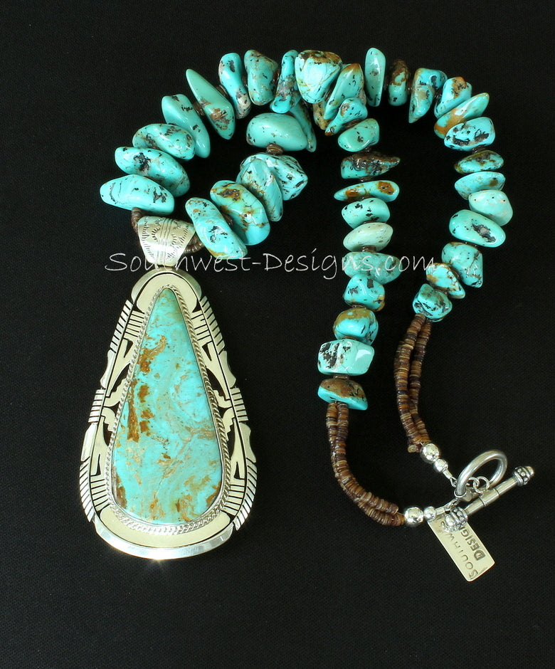 Elouise Kee Kingman Turquoise and Sterling Silver Pendant with Kingman Turquoise Large Nuggets