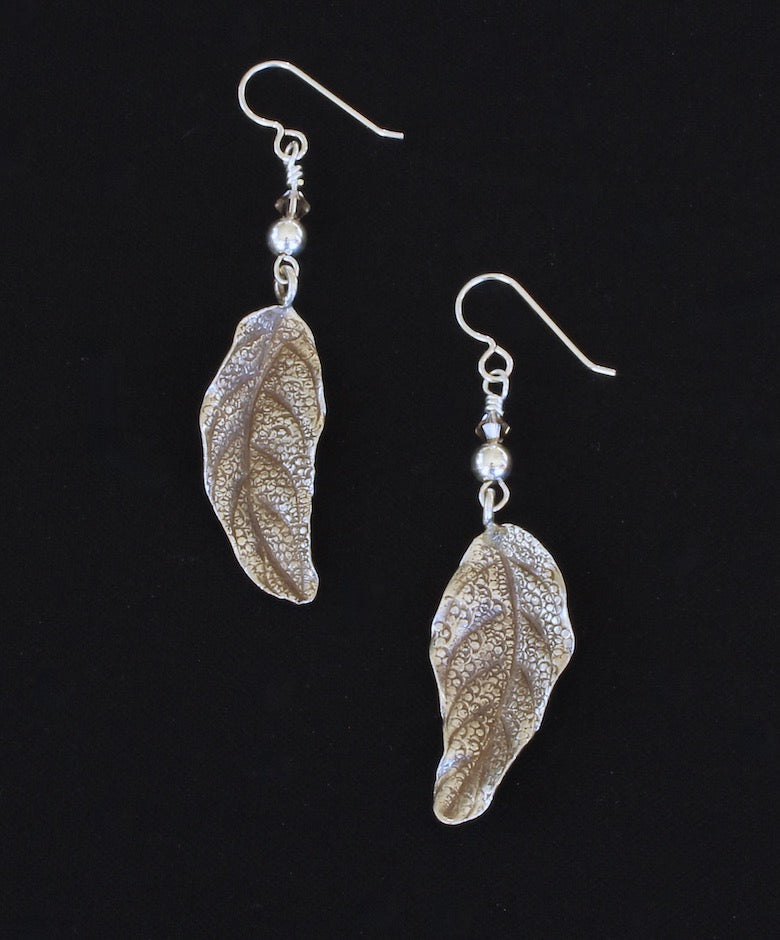 Hill Tribe Silver Textured Leaf Charm Earrings