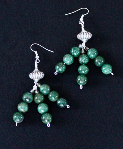 Jade Rounds 3-Strand Earrings with Sterling Silver