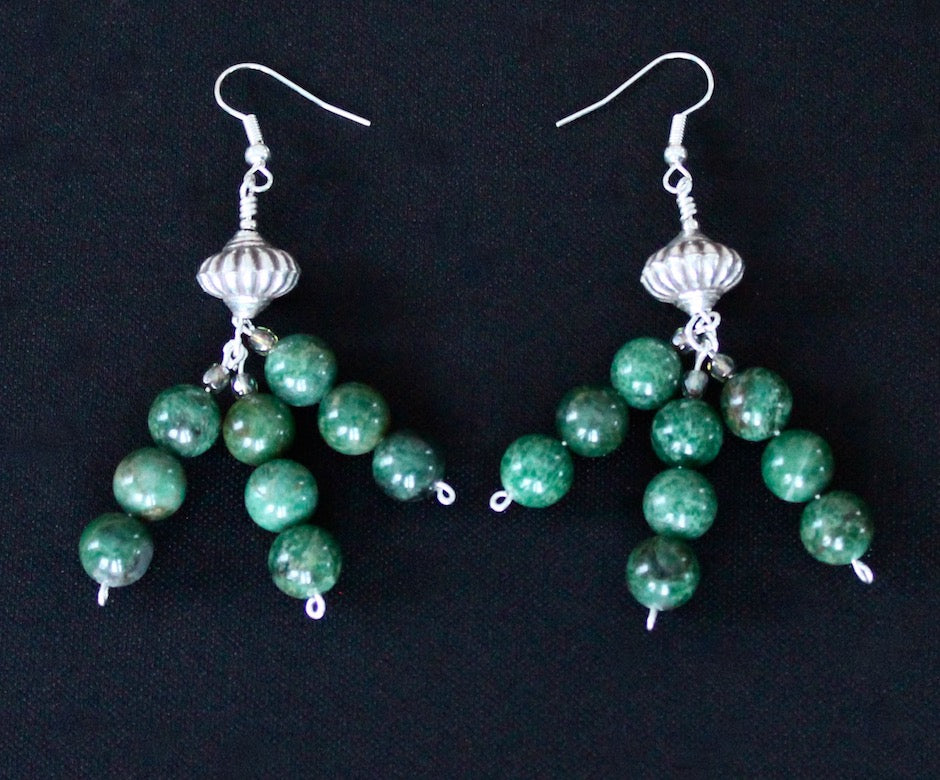 Jade Rounds 3-Strand Earrings with Sterling Silver