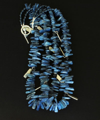 Kyanite Briolette 2-Strand Necklace with Sterling Silver Charms and Toggle Clasp