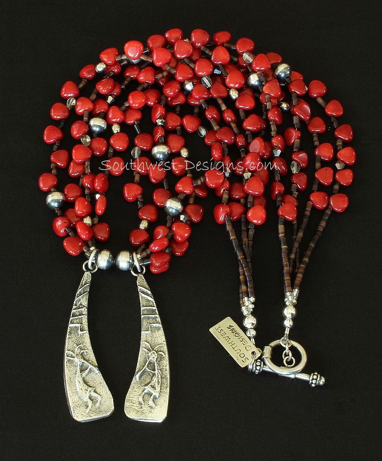 Merle House Sterling Tufa Cast Pendants with 4 Strands of Bamboo Coral and Sterling