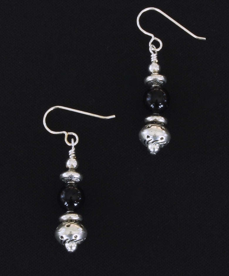 Black Onyx Rounds with Sterling Silver Beads & Earring Wires