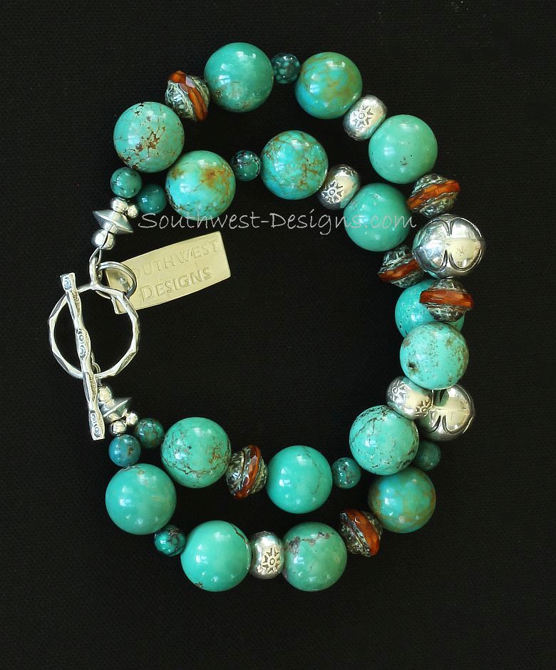Pilot Mountain Turquoise Rounds 2-Strand Bracelet with Czech Glass and Sterling Silver