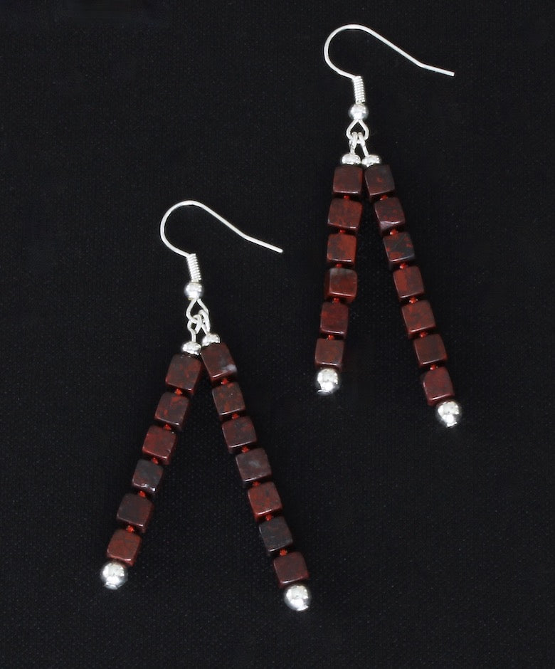 Rainbow Brecciated Jasper Cubes 2-Strand Earrings with Sterling Silver