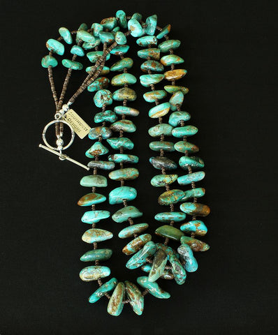 Royston Turquoise Large Nugget 2-Strand Necklace with Sterling