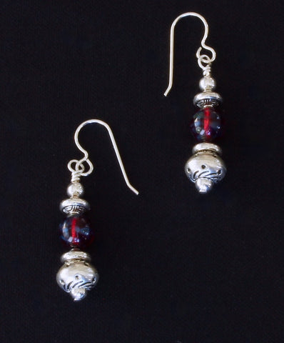 Ruby Red Czech Glass Earrings with Sterling Silver