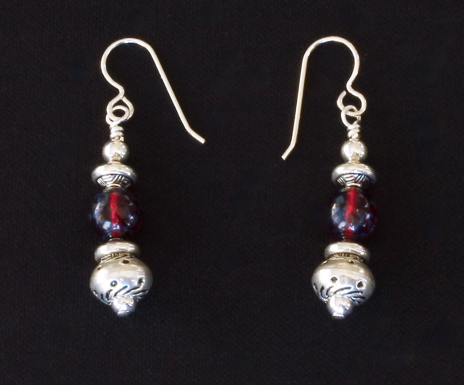Ruby Red Rounds Czech Glass Earrings with Sterling Silver