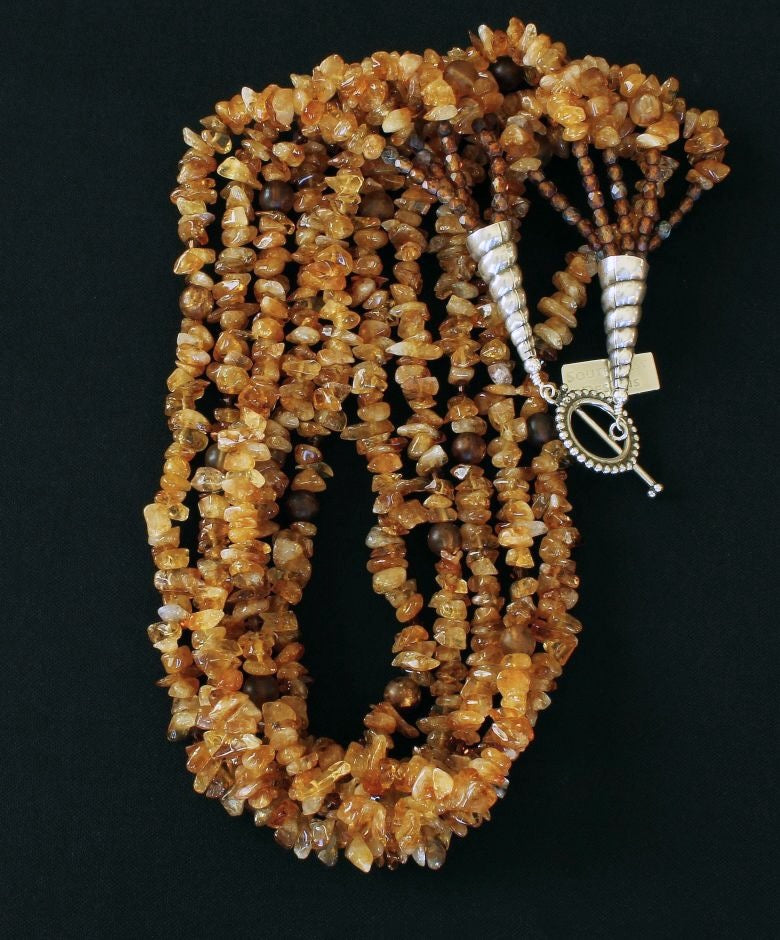 Santo Domingo Amber 5-Strand Necklace with Amber Quartz & Sterling Silver