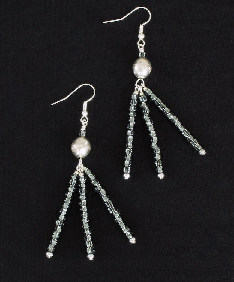 Shimmery Gray Rondelle Bead 3-Strand Earrings with Sterling Silver