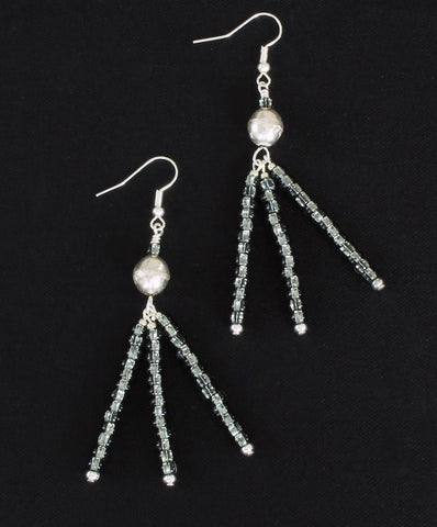 Shimmery Gray Rondelle Bead 3-Strand Earrings with Sterling Silver