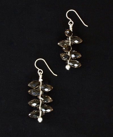 Silver-Gray Faceted Teardrop Earrings with Sterling Silver Earring Wires