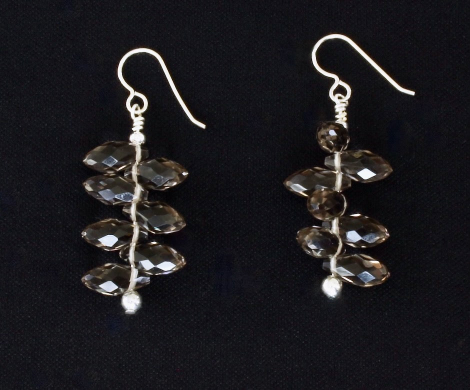Silver-Gray Faceted Teardrop Earrings with Sterling Silver Earring Wires
