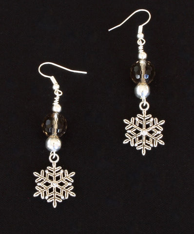Smoky Quartz Faceted Rounds with TierraCast Snowflake Charms and Sterling Silver