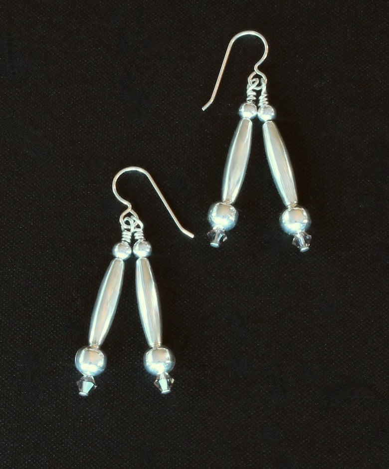 Sterling Silver Cylinder & Round Bead Earrings
