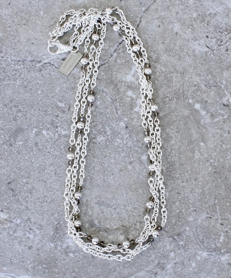 3-Strand Sterling Silver Cable Chain Necklace with Sterling Silver Rounds & Lobster Clasp