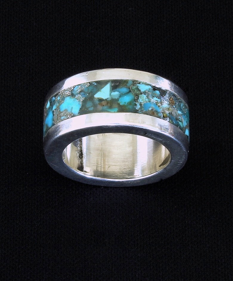 Rolled Sterling Silver Channel Ring with Inlaid Turquoise