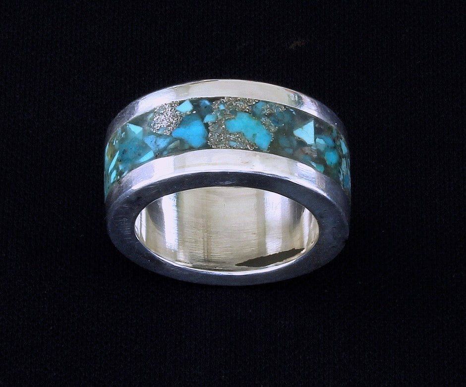 Rolled Sterling Silver Channel Ring with Inlaid Turquoise