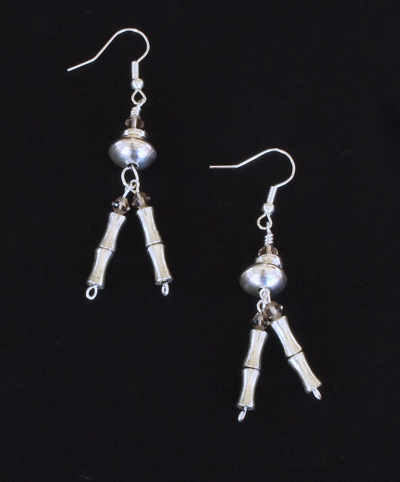 Sterling Silver Rondelle & Cylinder Bead Earrings with Crystal Bicones