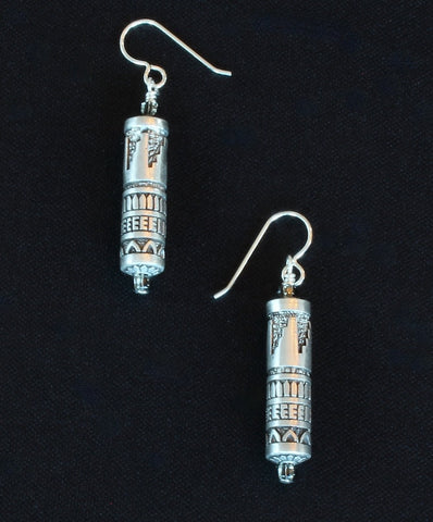 Sterling Silver Stamped Cylinder Bead Earrings