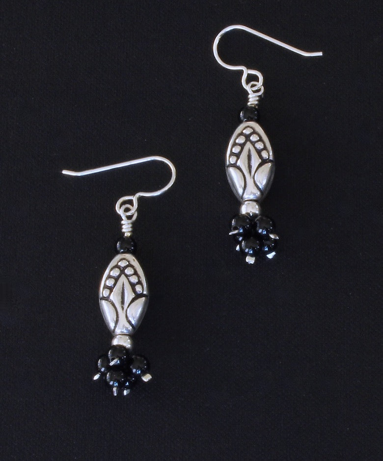 Sterling Silver Oval Beads with Onyx Clusters