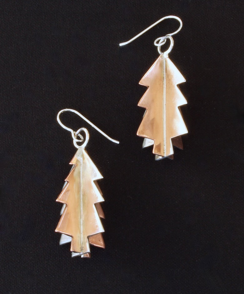 Silver & Copper 3D Christmas Tree Earrings