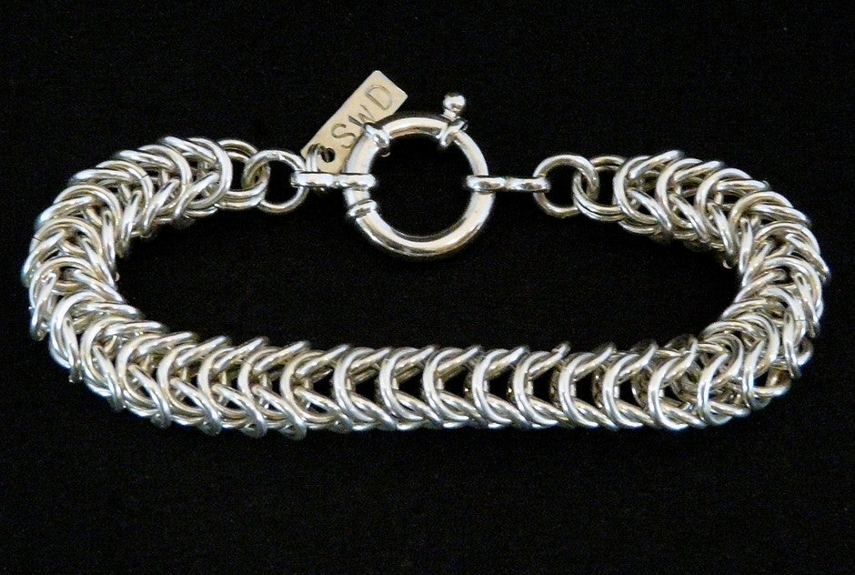 Sterling Silver 8.6mm Byzantine Box Link Bracelet with Spring Ring Clasp