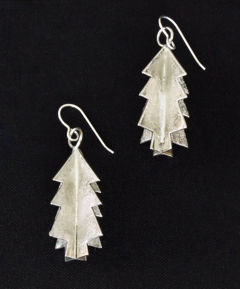 Textured Silver 3D Christmas Tree Earrings