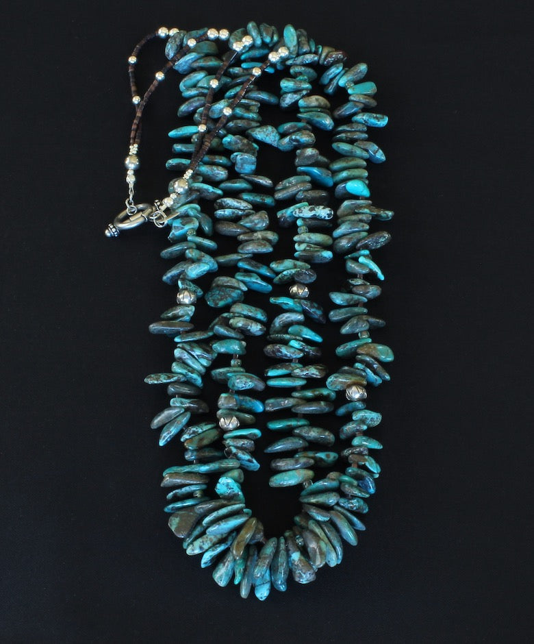 Turquoise Briolette 2-Strand Necklace with Pen Shell Heishi and Sterling Silver