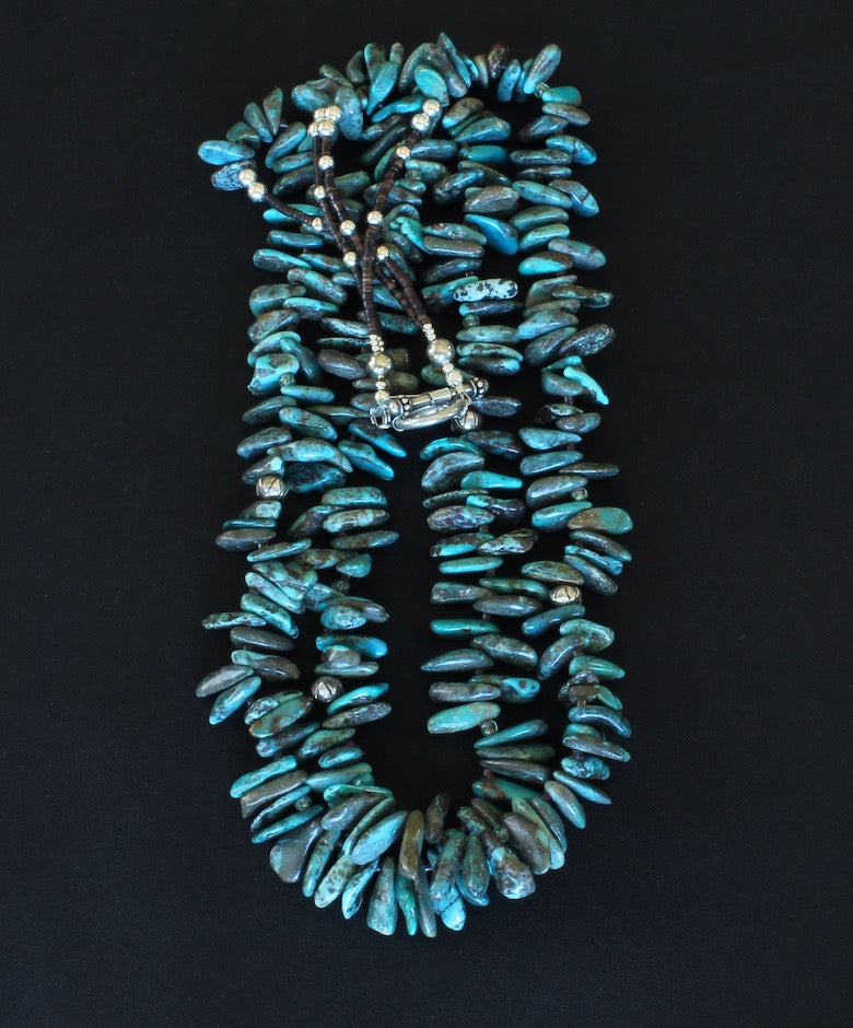 Turquoise Briolette 2-Strand Necklace with Pen Shell Heishi and Sterling Silver