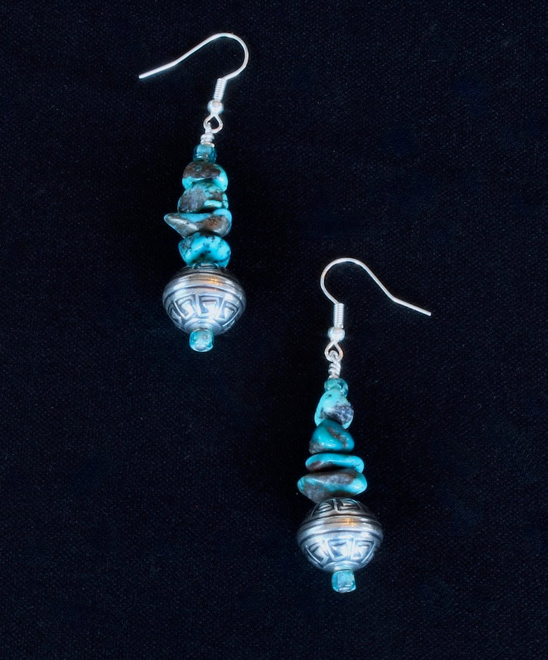Turquoise Nugget Earrings with Stamped Sterling Silver Rounds