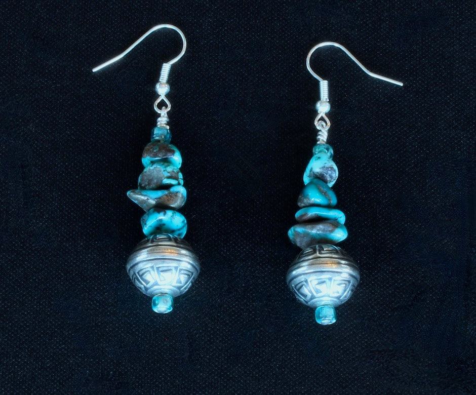 Turquoise Nugget Earrings with Stamped Sterling Silver Rounds