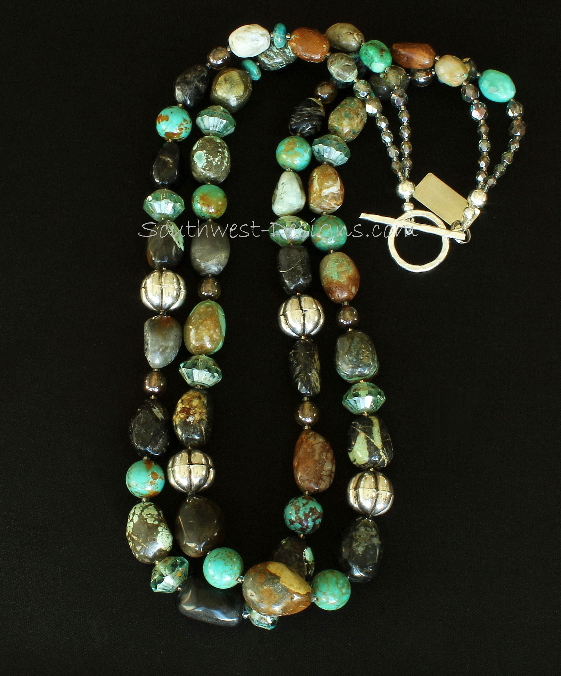 Turquoise Fossilized Clam Shell Necklace with Turquoise and Sterling Silver