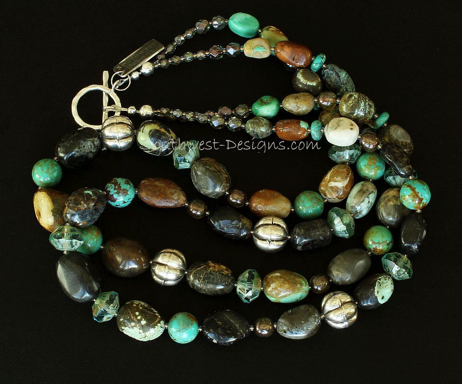 Turquoise Fossilized Clam Shell Necklace with Turquoise and Sterling Silver