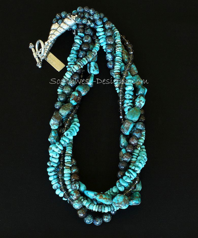 Turquoise & Shattuckite 5-Strand Twist Necklace with Sterling Silver
