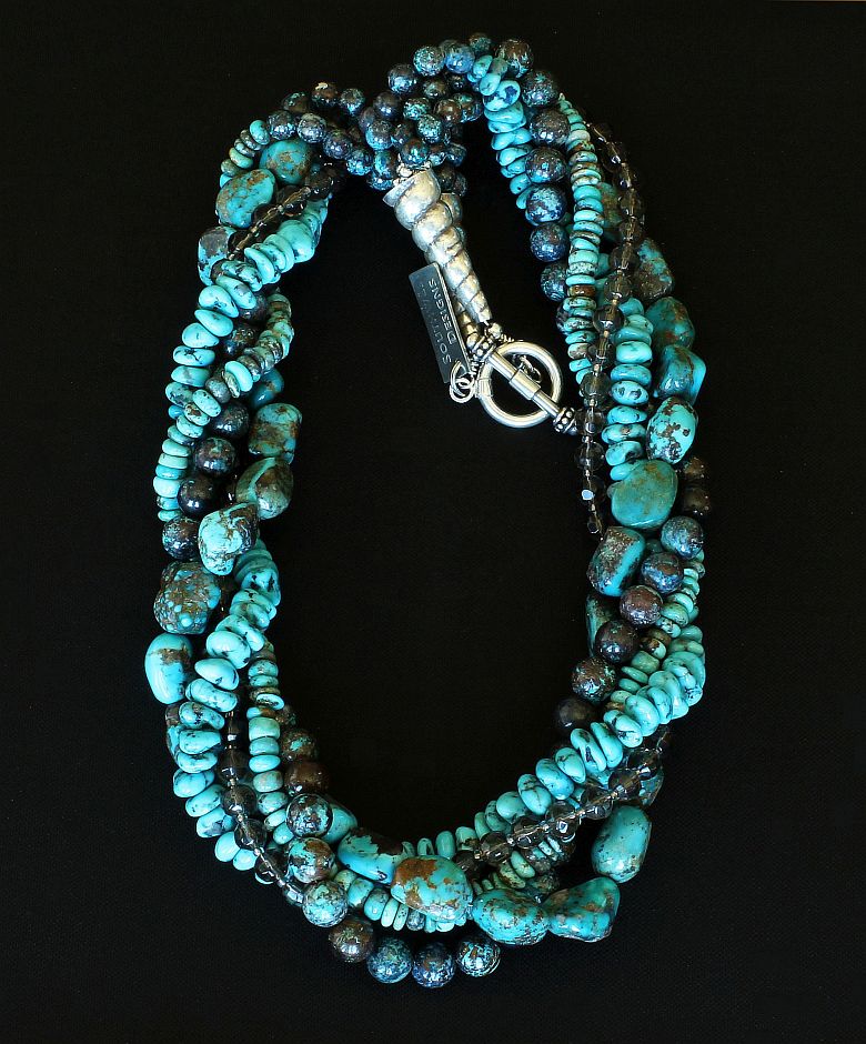 Turquoise & Shattuckite 5-Strand Twist Necklace with Sterling Silver